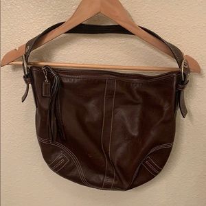 Coach Brown Leather Shoulder Bag with Crescent Shape